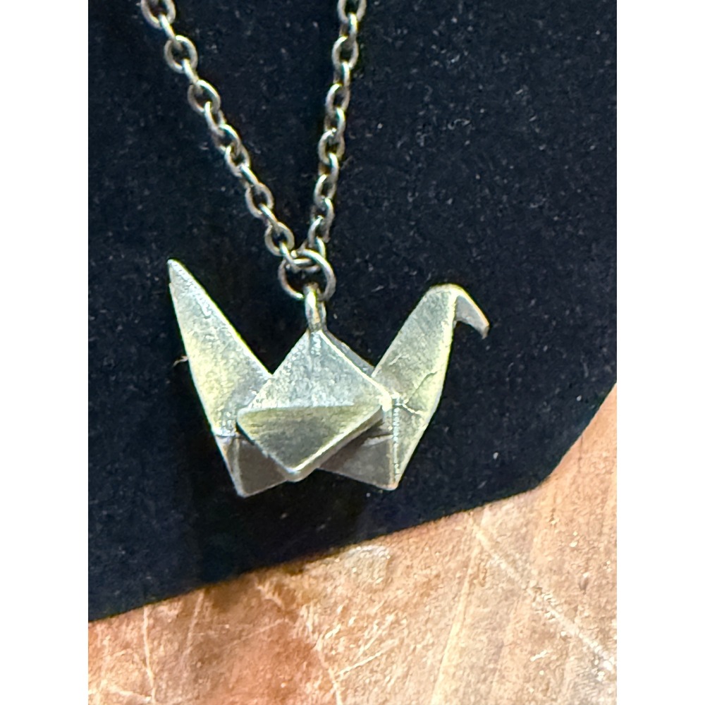 ZAD Origami Crane Pendant Necklace Antique Brass Tone Geometric Bird Jewelry